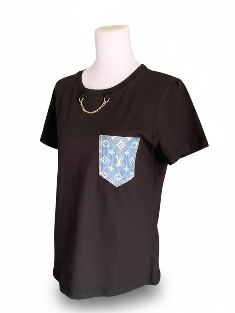 ➰Louis Vuitton Style Logo Jacquard Denim Pocket T-Shirt ➰